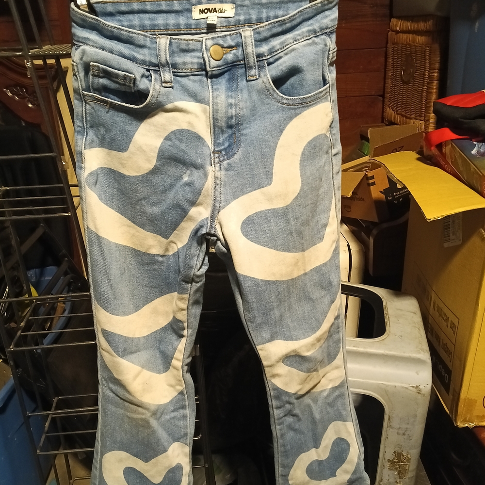 Blue Heart Pattern Straight Leg Jeans